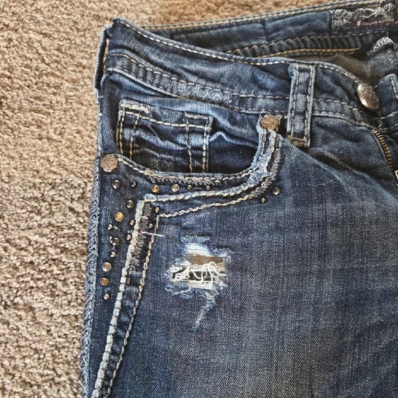 Aiko Distressed Boot Cut Jeans in Blue - Picture 3 of 8